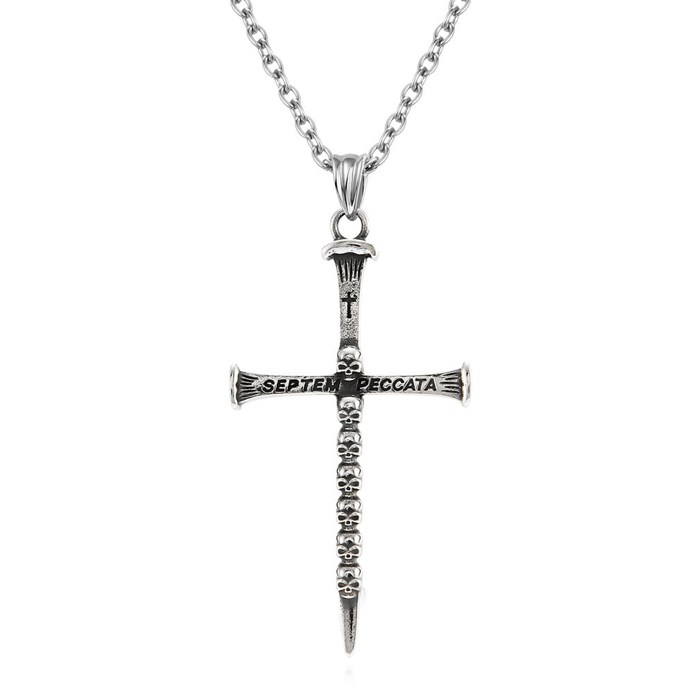 Vintage Dark Style Skull Stainless Steel Cross Necklace Gothic Jewelry