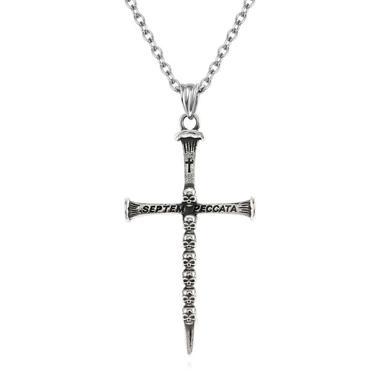 Vintage Dark Style Skull Stainless Steel Cross Necklace Gothic Jewelry