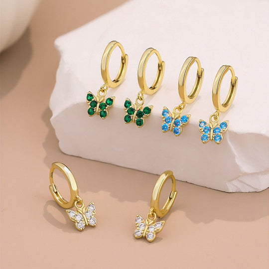 S925 Sterling Silver Butterfly Zircon Earrings