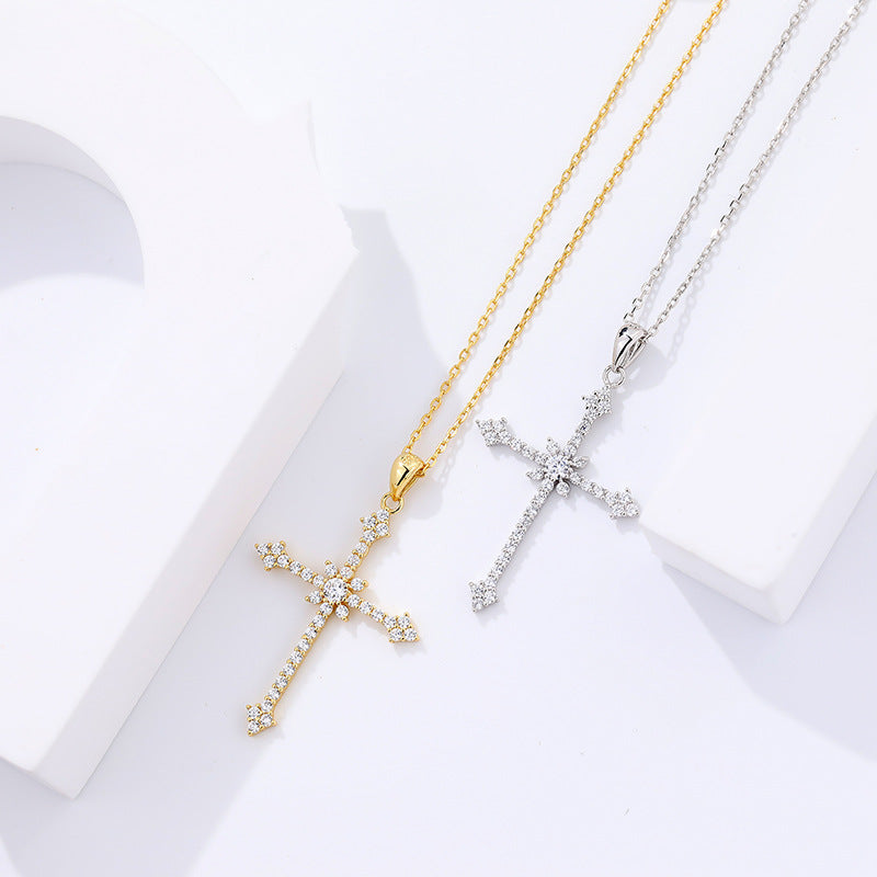 S925 Sterling Silver Zirconia Cross Necklace