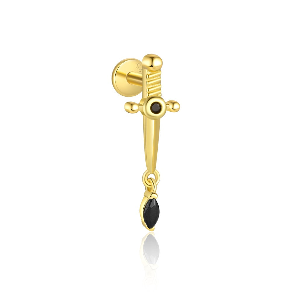 S925 Sterling Silver Round Black Zirconia Earrings for Women