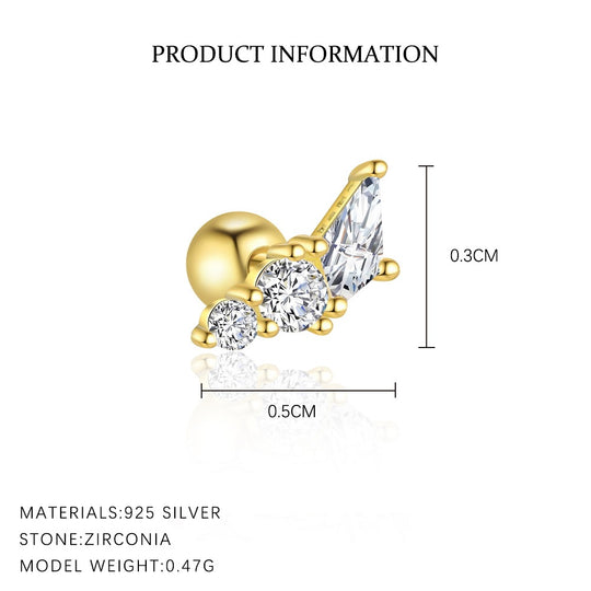 S925 Sterling Silver Geometric Diamond Design Stud Earrings for Women