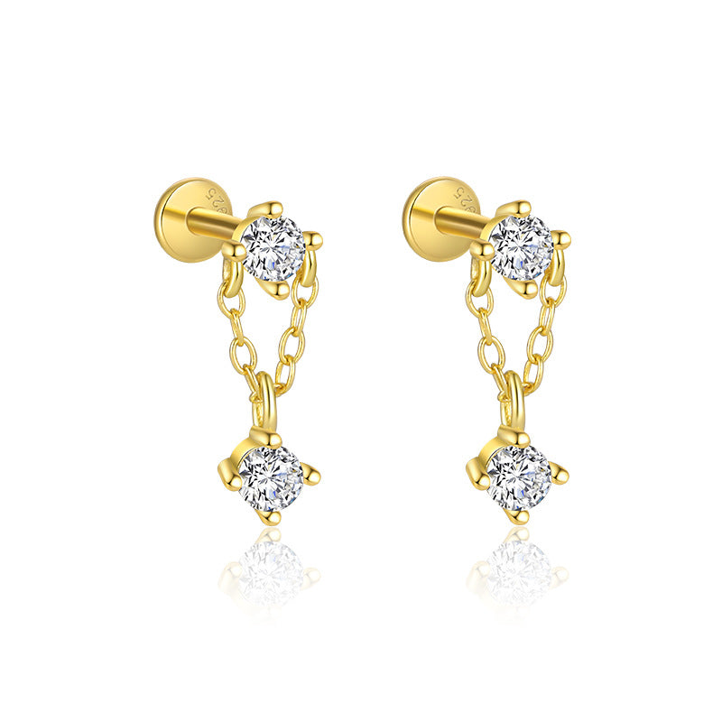 S925 Sterling Silver Tassel Zirconia Flat Earrings for Women