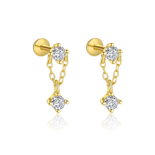 S925 Sterling Silver Tassel Zirconia Flat Earrings for Women