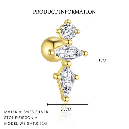 S925 Sterling Silver French Zirconia Round Head Earrings for Women