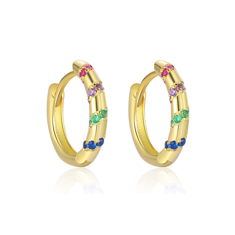 S925 Sterling Silver Minimalist Colorful Zirconia Geometric Earrings for Women