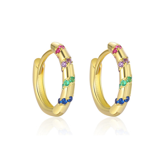 S925 Sterling Silver Minimalist Colorful Zirconia Geometric Earrings for Women