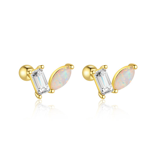 S925 Sterling Silver Star and Moon Zirconia Round Head Earrings Set for Women