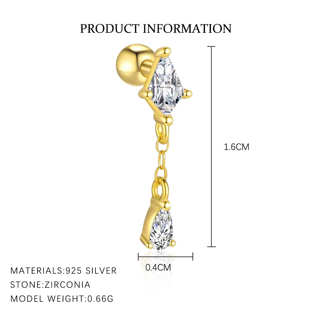 S925 Sterling Silver Star and Moon Zirconia Round Head Earrings Set for Women