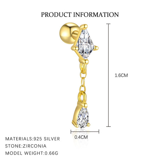 S925 Sterling Silver Star and Moon Zirconia Round Head Earrings Set for Women