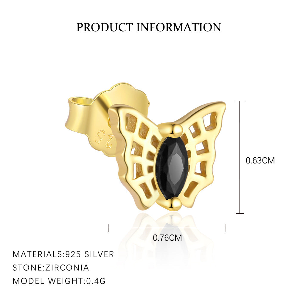 S925 Sterling Silver Animal Black Zirconia Personalized Earrings For Women