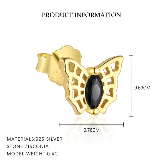 S925 Sterling Silver Animal Black Zirconia Personalized Earrings For Women