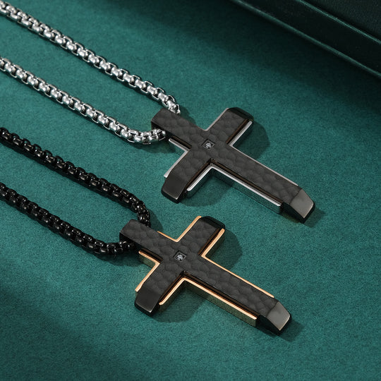 Two-Tone Stainless Steel Cross Pendant Necklace