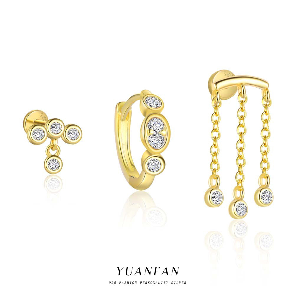 S925 Sterling Silver Round Diamond Stud Earrings For Women