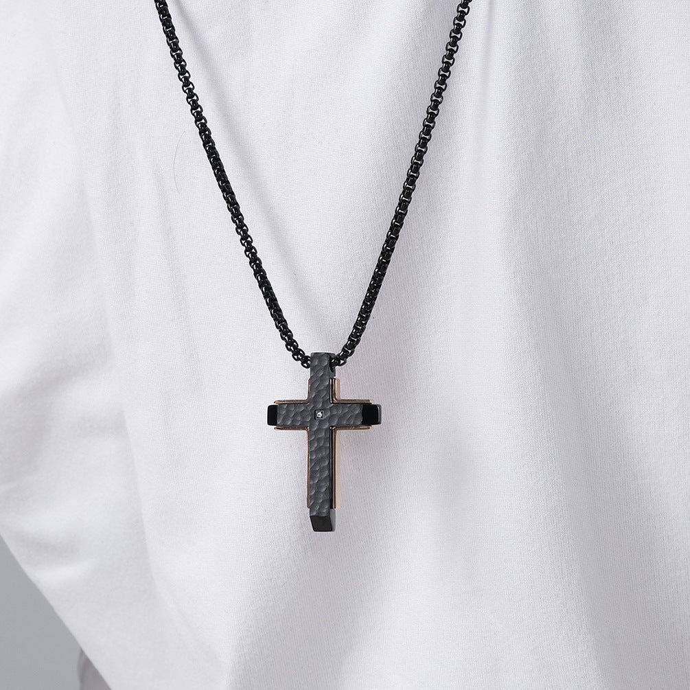 Two-Tone Stainless Steel Cross Pendant Necklace