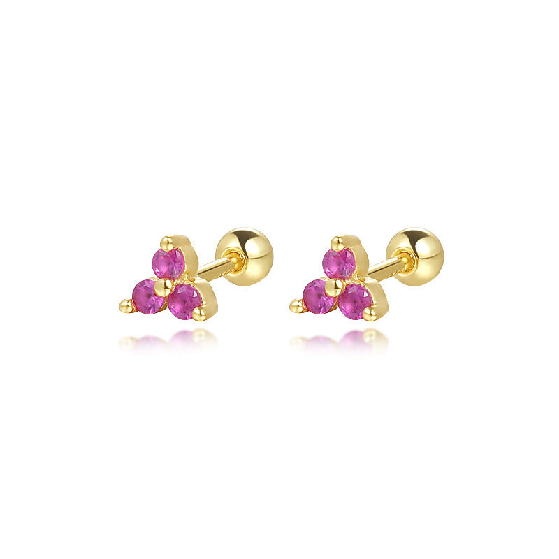 S925 Sterling Silver Triangle Colored Zirconia Stud Earrings