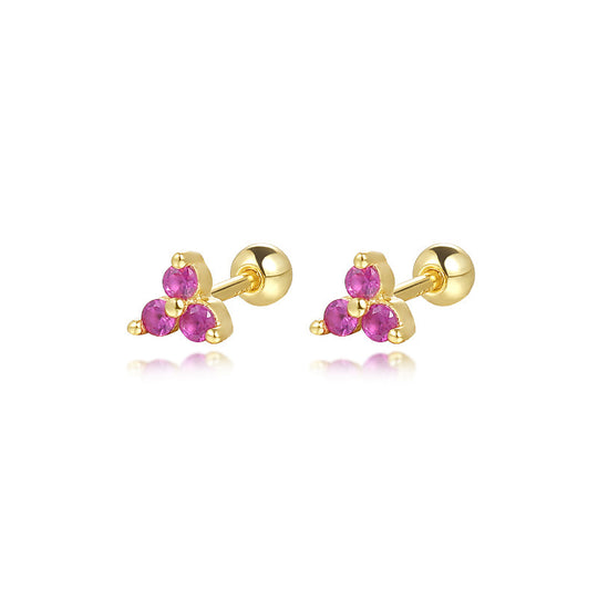 S925 Sterling Silver Triangle Colored Zirconia Stud Earrings