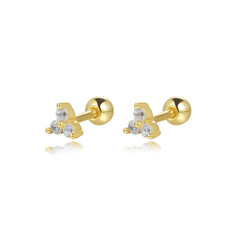 S925 Sterling Silver Triangle Colored Zirconia Stud Earrings