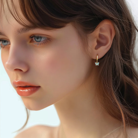 S925 Sterling Silver Butterfly Zircon Earrings