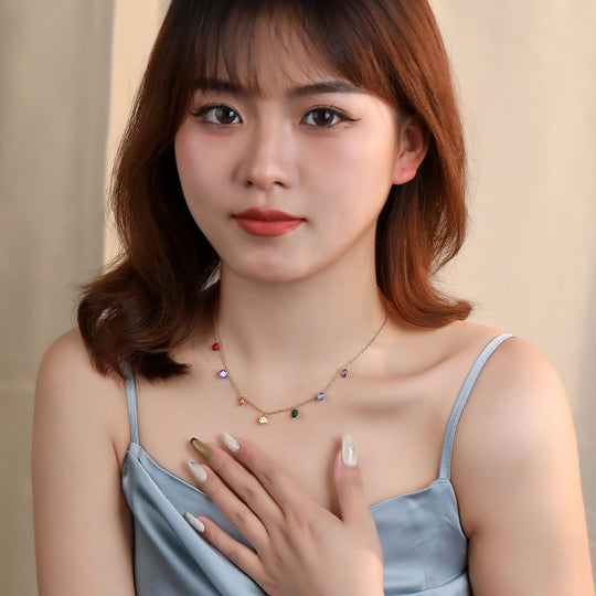 S925 Colorful Zirconia Necklace Women Sterling Silver Rainbow Necklace