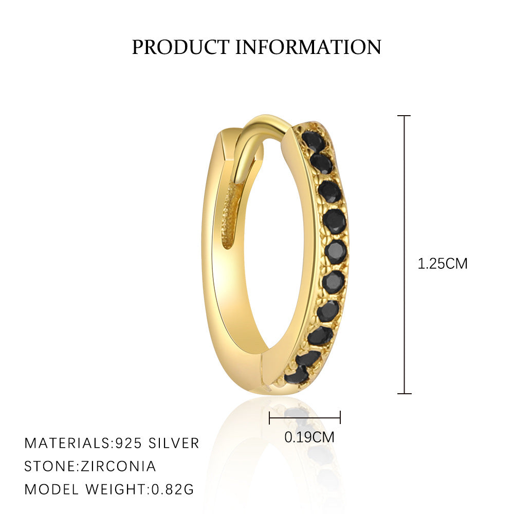 S925 Sterling Silver Round Black Zirconia Earrings for Women