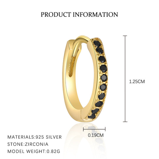S925 Sterling Silver Round Black Zirconia Earrings for Women
