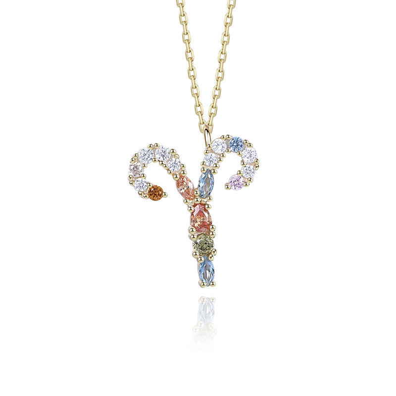S925 Sterling Silver Rainbow Zirconia Zodiac Necklace