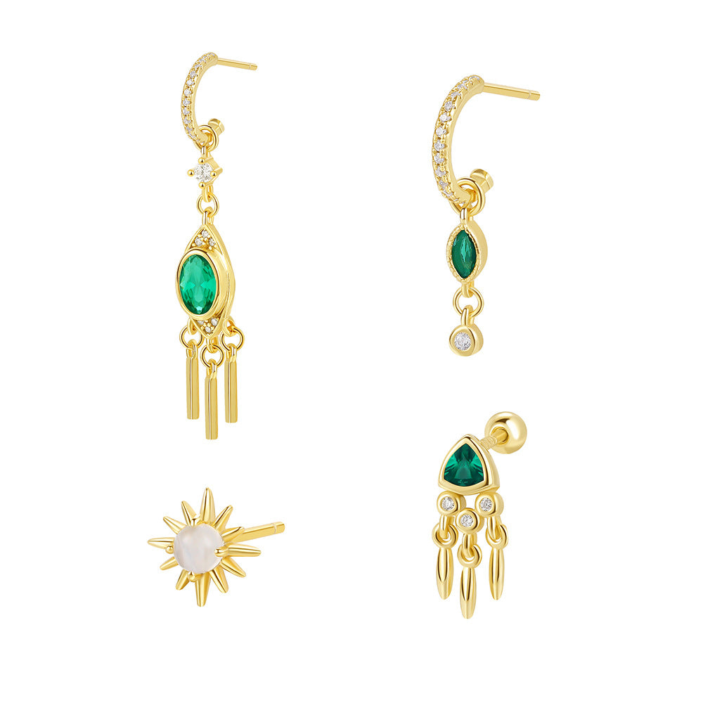S925 Sterling Silver Vintage Triangular Set Zirconia Earrings For Women