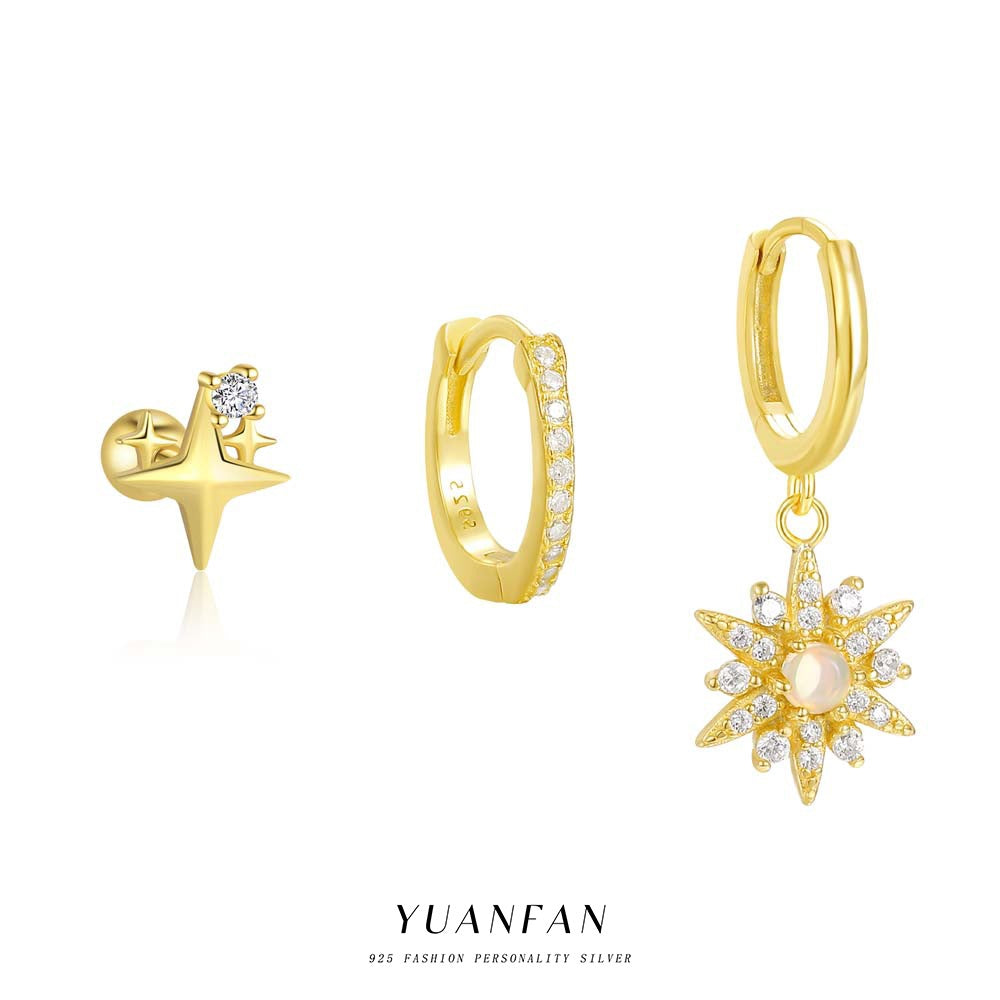 S925 Sterling Silver Starburst Zirconia Earrings for Women