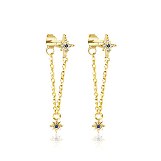 S925 Sterling Silver Star Tassel Diamond Stud Earrings Female