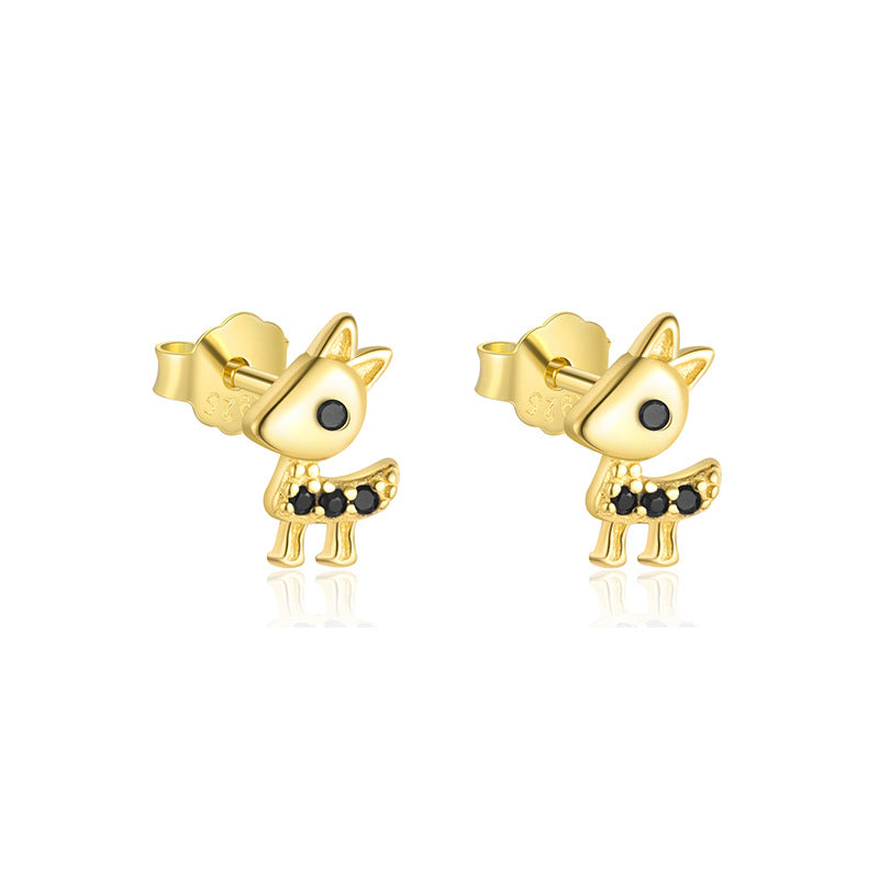 S925 Sterling Silver Animal Black Zirconia Personalized Earrings For Women