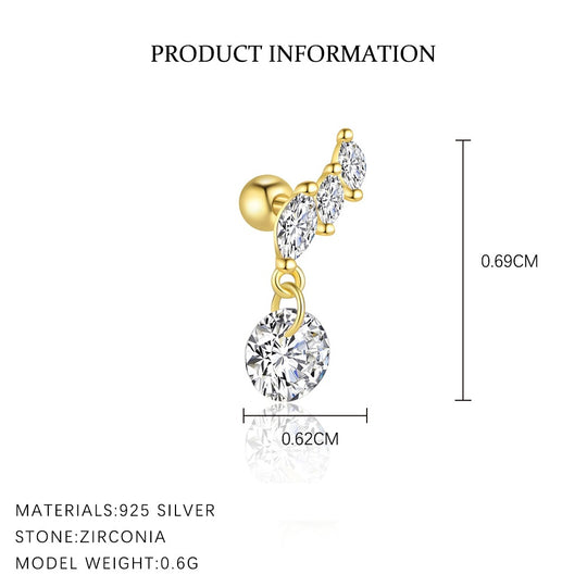 S925 Sterling Silver Star and Moon Zirconia Round Head Earrings Set for Women
