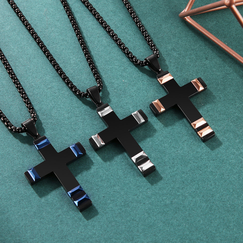 Stainless Steel Two-Tone Cross Necklace for Men
