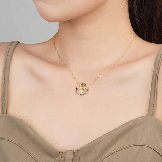 S925 Sterling Silver Colorful Zirconia Tree of Life Necklace for Women