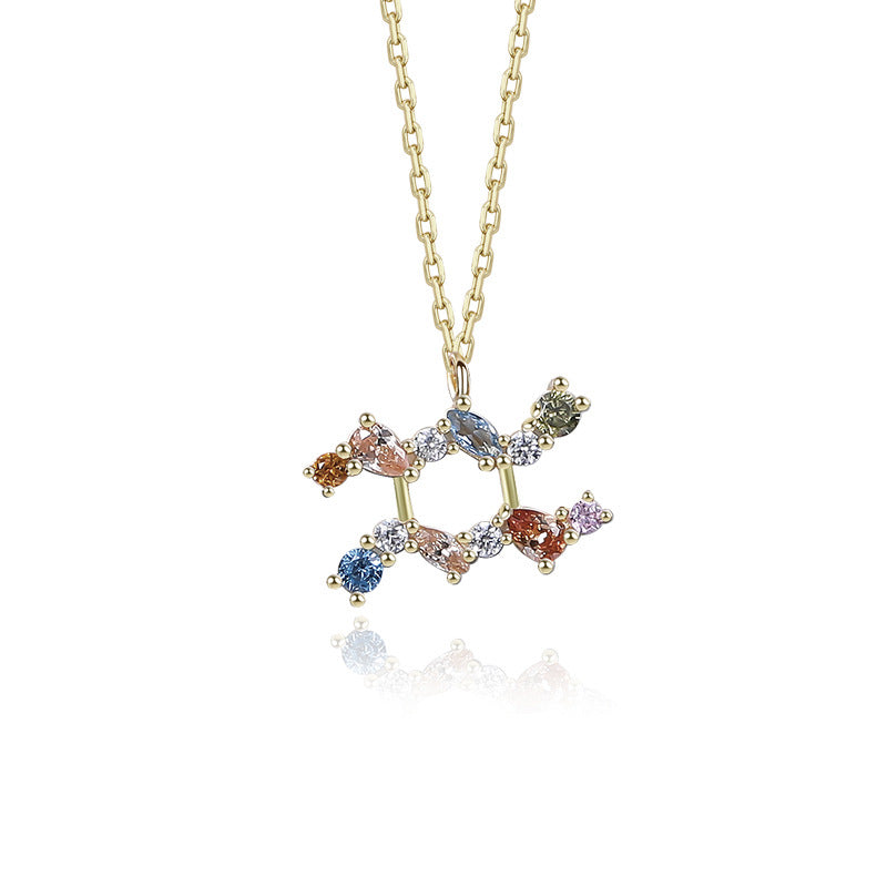 S925 Sterling Silver Rainbow Zirconia Zodiac Necklace