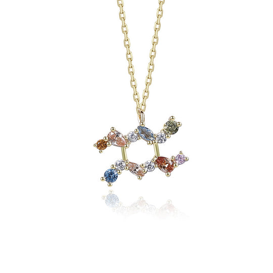 S925 Sterling Silver Rainbow Zirconia Zodiac Necklace