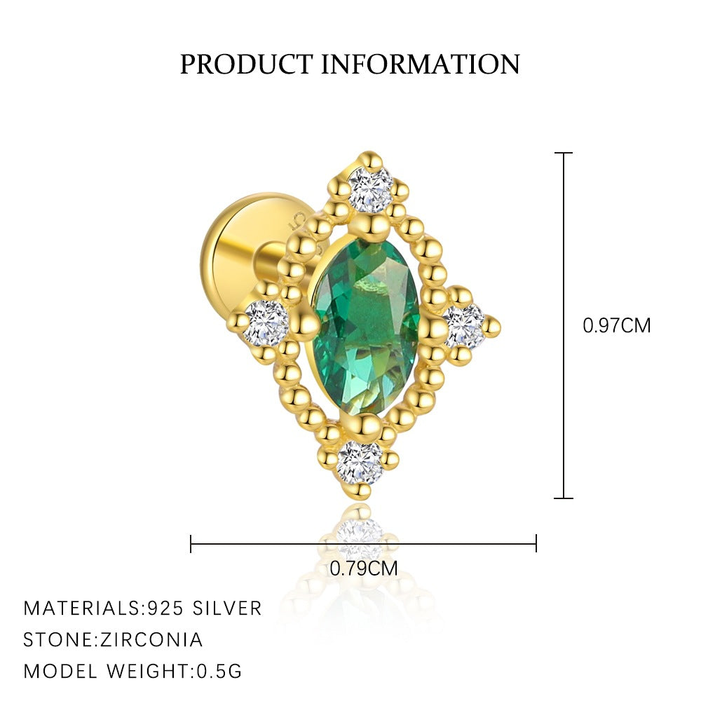 S925 Sterling Silver Green Zirconia Earrings for Women