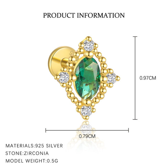 S925 Sterling Silver Green Zirconia Earrings for Women