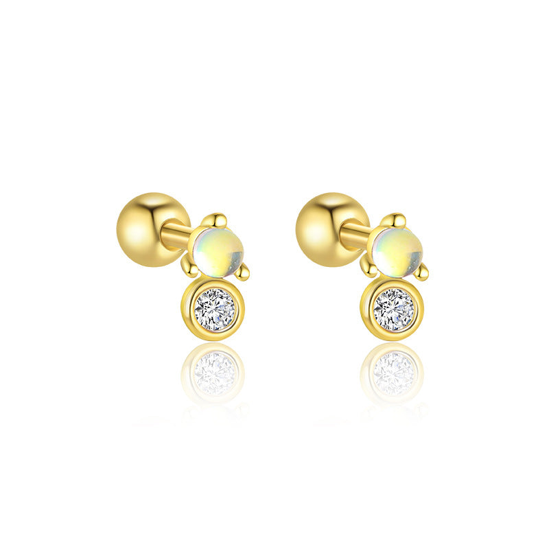 S925 Sterling Silver Star and Moon Zirconia Round Head Earrings Set for Women