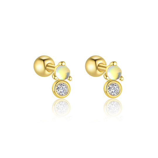 S925 Sterling Silver Star and Moon Zirconia Round Head Earrings Set for Women
