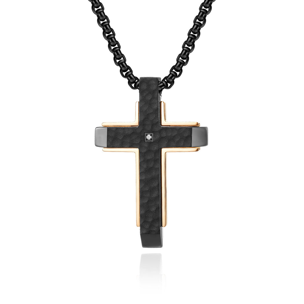 Two-Tone Stainless Steel Cross Pendant Necklace
