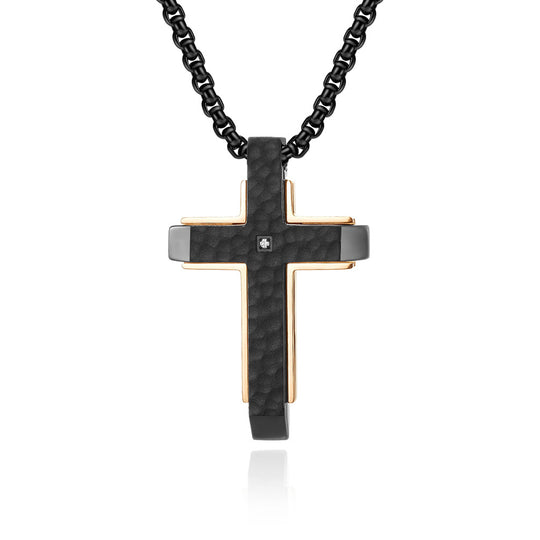 Two-Tone Stainless Steel Cross Pendant Necklace
