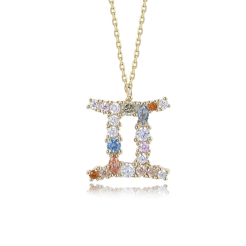 S925 Sterling Silver Rainbow Zirconia Zodiac Necklace