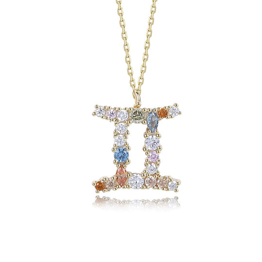 S925 Sterling Silver Rainbow Zirconia Zodiac Necklace