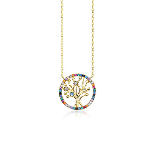S925 Sterling Silver Colorful Zirconia Tree of Life Necklace for Women