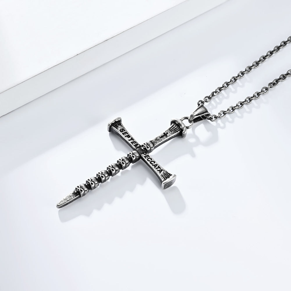 Vintage Dark Style Skull Stainless Steel Cross Necklace Gothic Jewelry