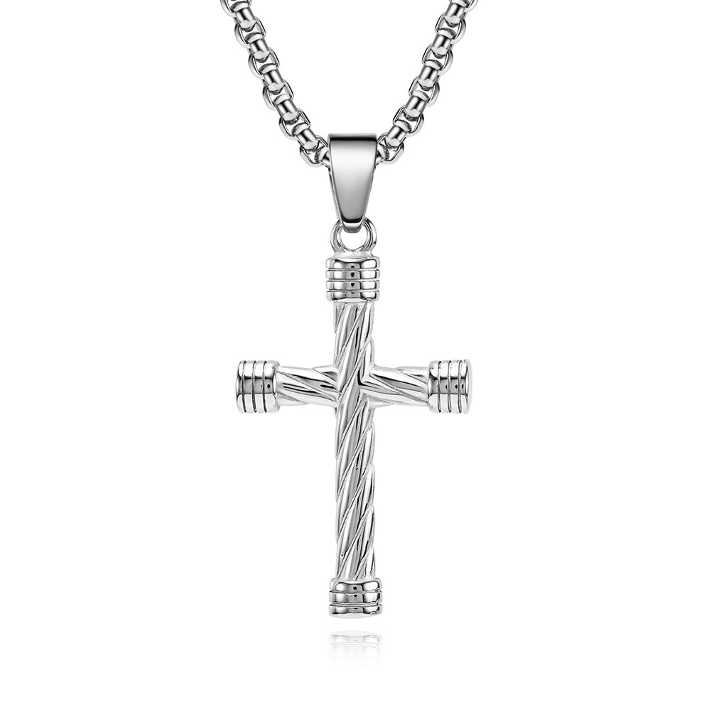 Stainless Steel Twisted Cross Pendant Necklace
