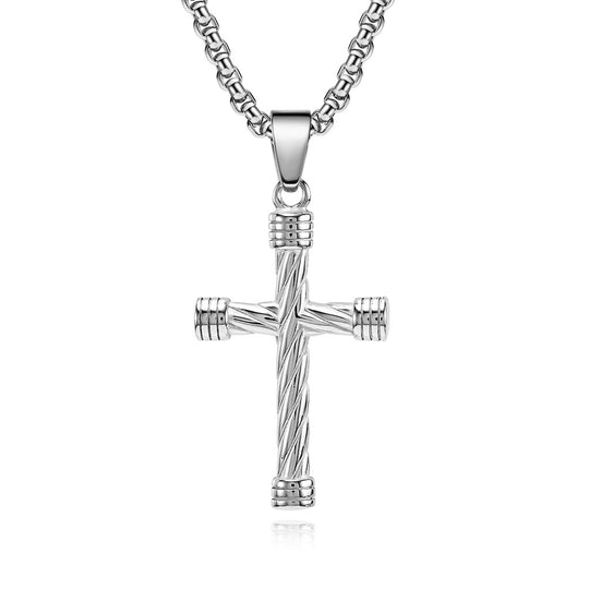 Stainless Steel Twisted Cross Pendant Necklace