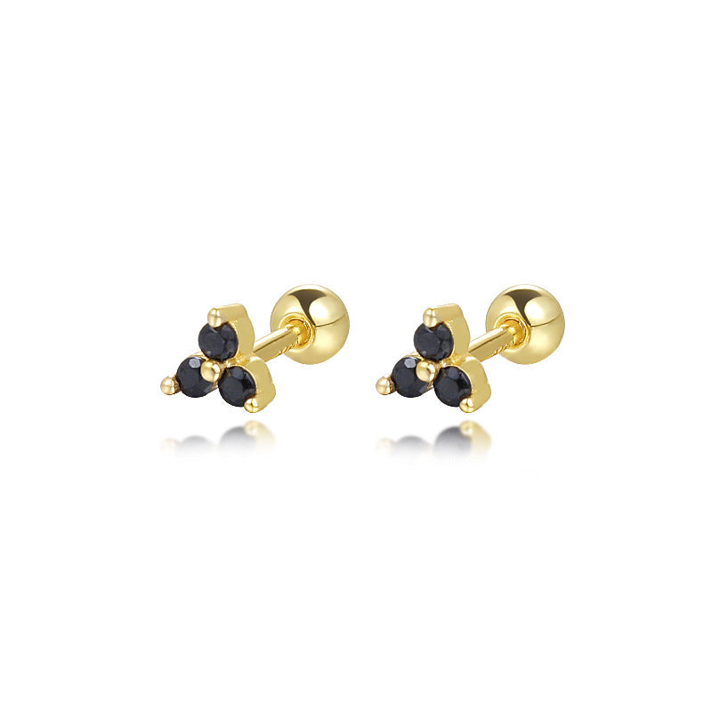 S925 Sterling Silver Triangle Colored Zirconia Stud Earrings
