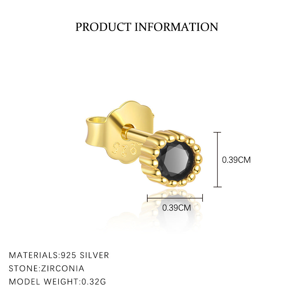 S925 Sterling Silver Round Black Zirconia Earrings for Women